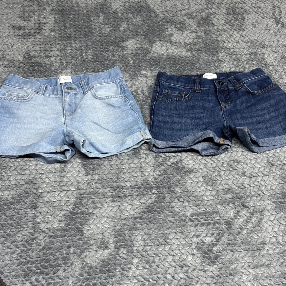 The Children's Place Girls Denim Shorts - Light Blue & Dark Blue